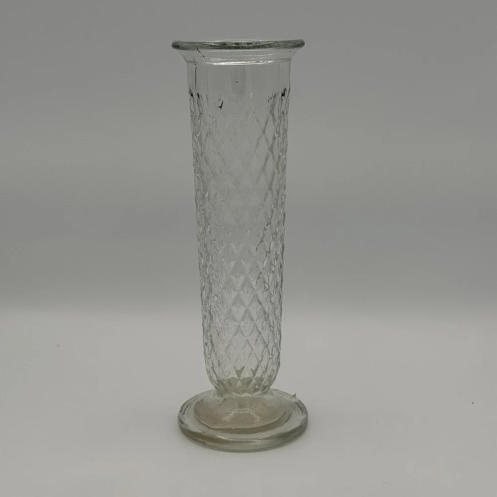 Vintage Clear Glass E.O. Brody M-147 Diamond Quilted Pattern Bud Vase USA 9